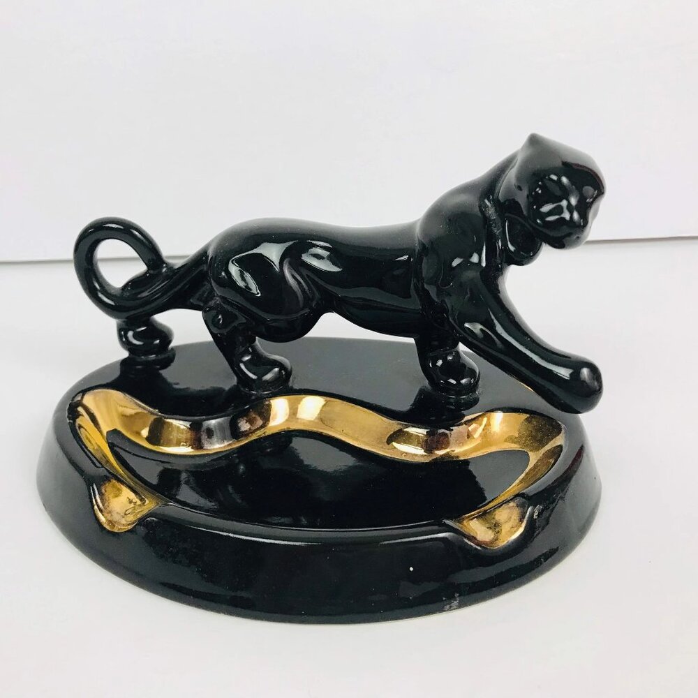Vintage Panther Ashtray with Gold Accent